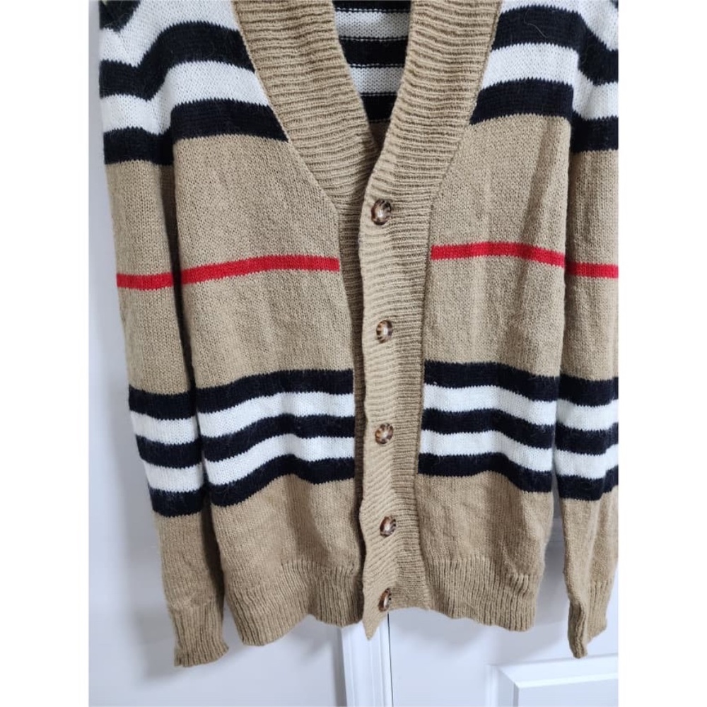 Authentic Burberry Women's Striped V-Neck Button Cardigan Mohair Blend - Picture 10 of 12